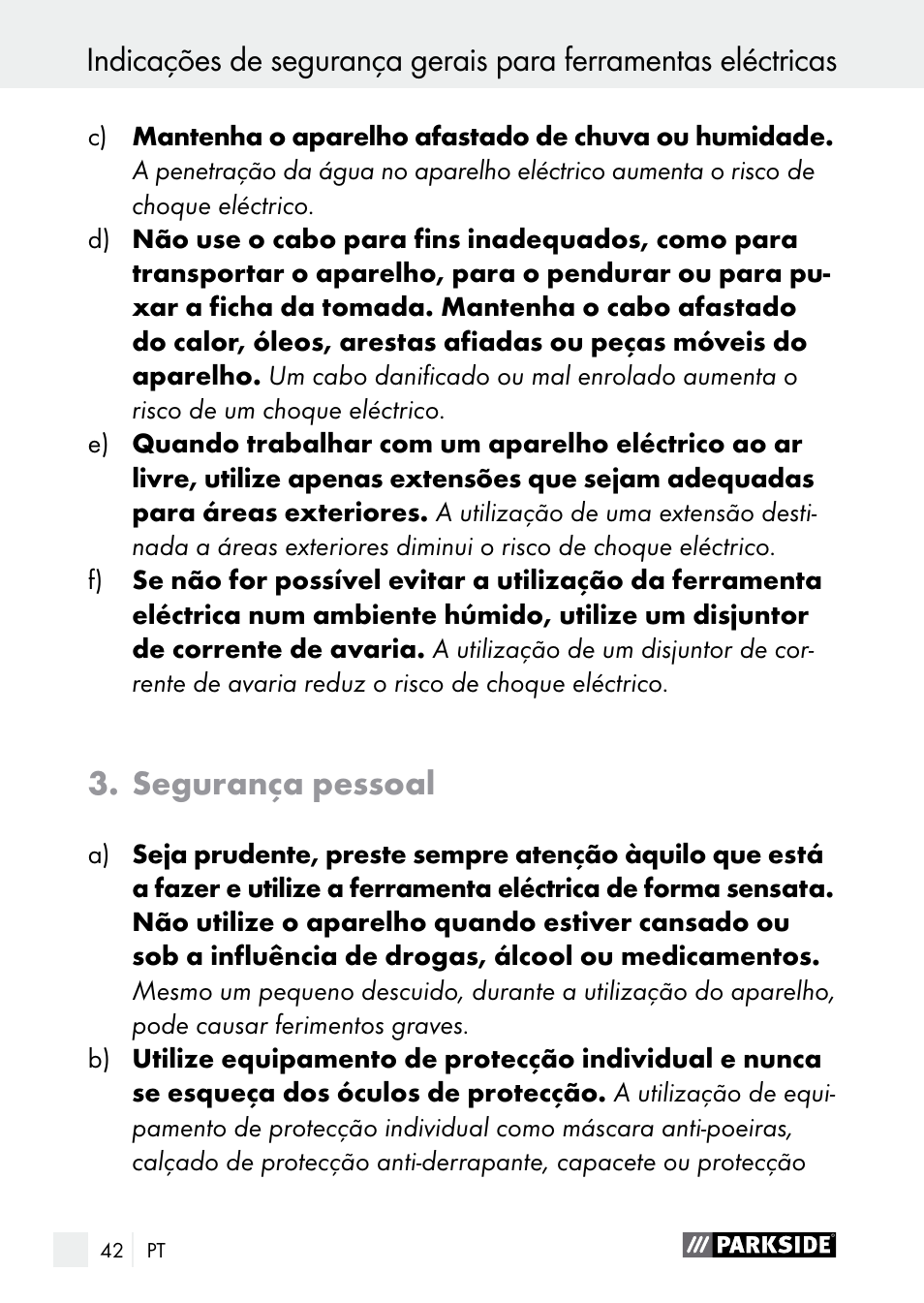 Segurança pessoal | Parkside PGG 15 B1 User Manual | Page 42 / 83