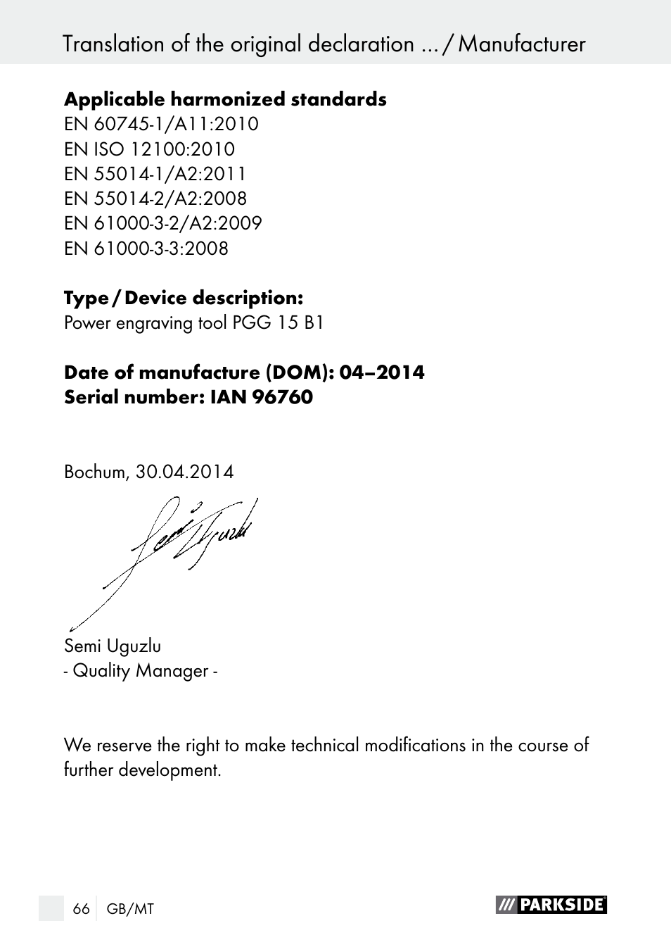 Parkside PGG 15 B1 User Manual | Page 66 / 83
