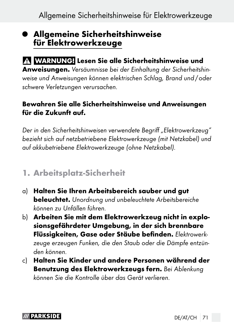 Einleitung, Arbeitsplatz-sicherheit | Parkside PGG 15 B1 User Manual | Page 71 / 83