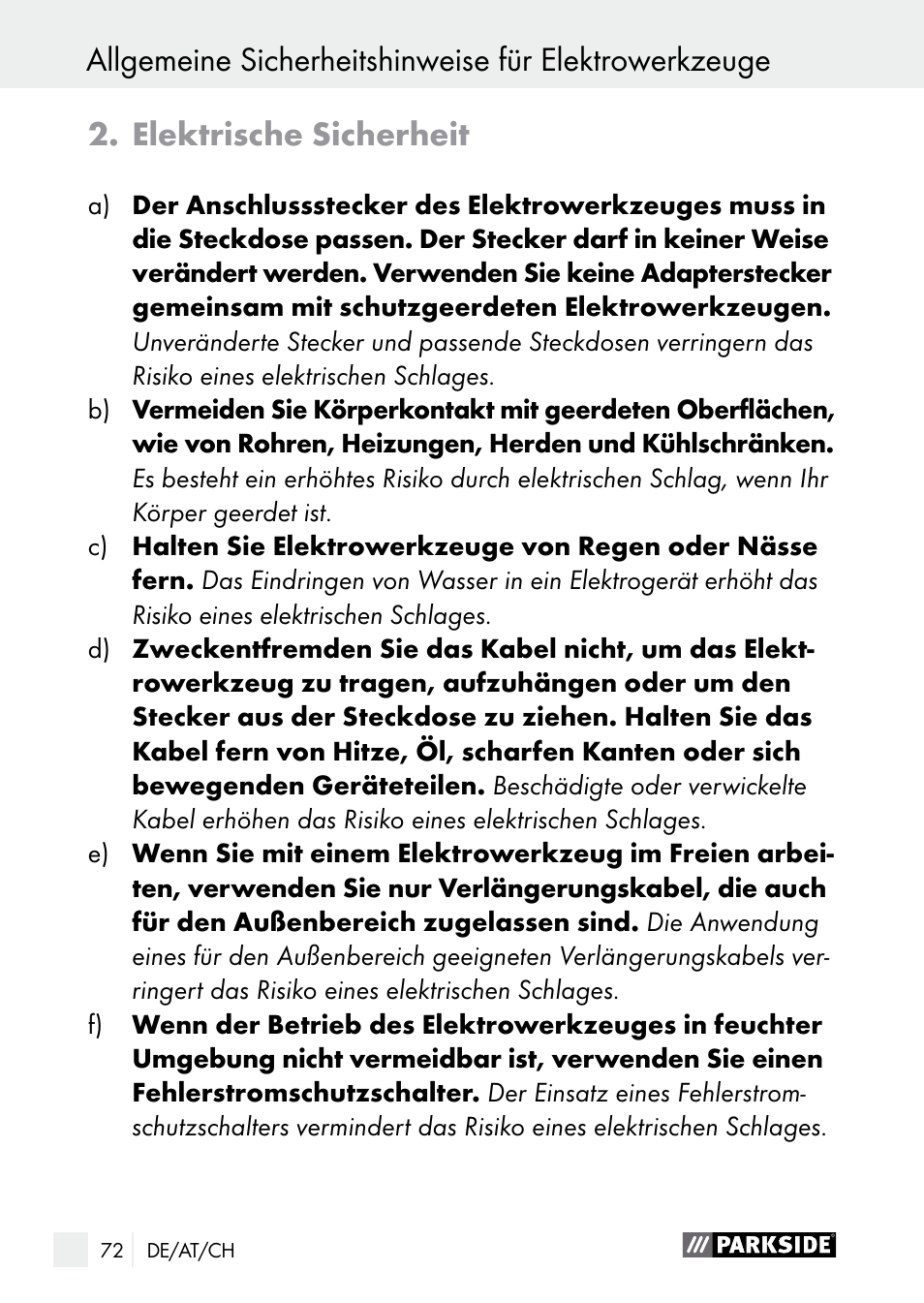 Elektrische sicherheit | Parkside PGG 15 B1 User Manual | Page 72 / 83