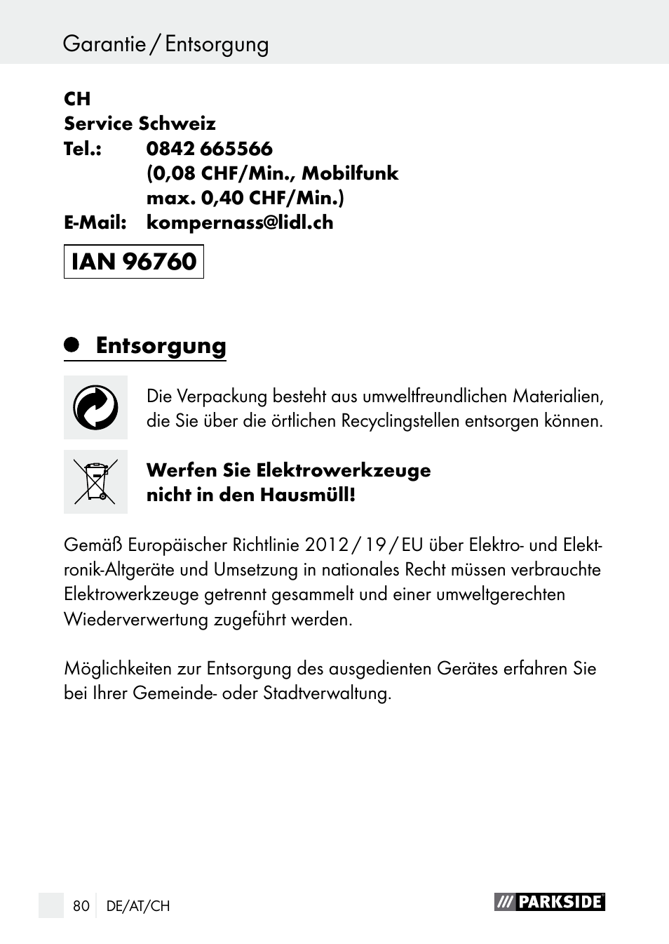 Entsorgung | Parkside PGG 15 B1 User Manual | Page 80 / 83