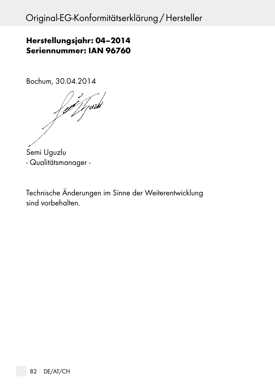 Original-eg-konformitätserklärung / hersteller | Parkside PGG 15 B1 User Manual | Page 82 / 83