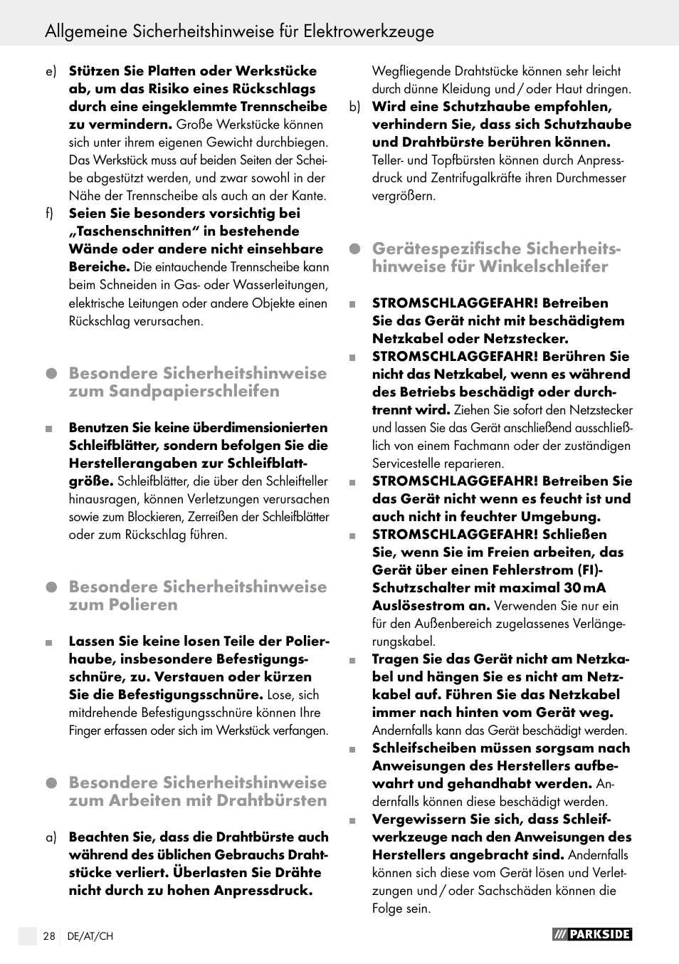 Parkside PWS 125 A1 User Manual | Page 28 / 51