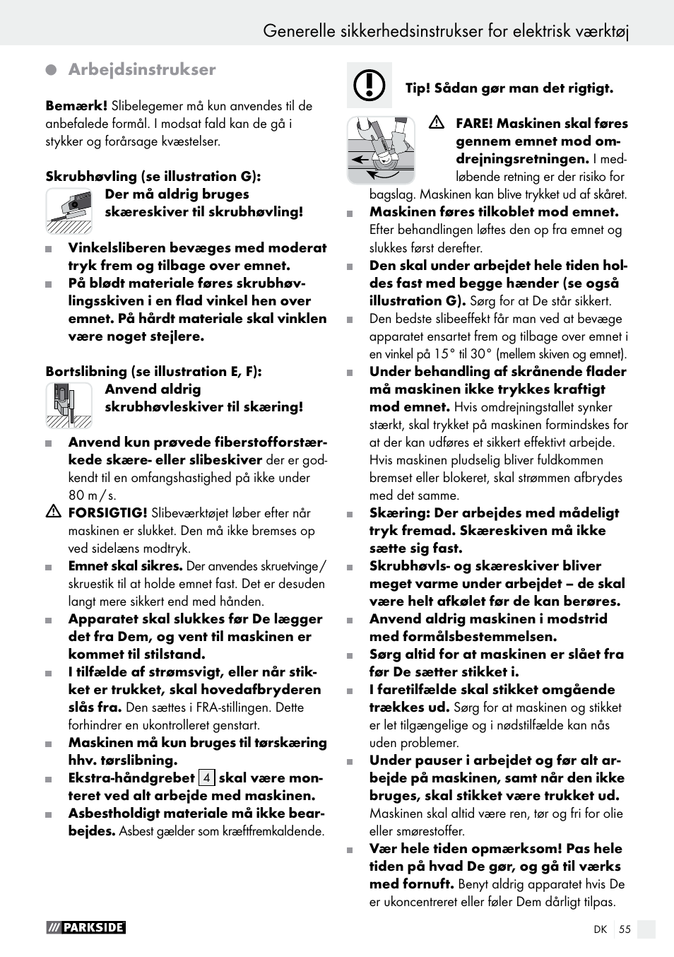 Arbejdsinstrukser | Parkside PWS 125 A1 User Manual | Page 55 / 108
