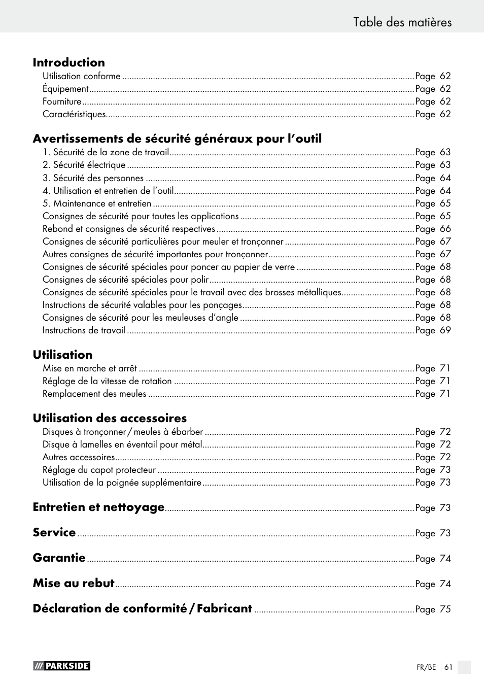 Parkside PWS 125 A1 User Manual | Page 61 / 108