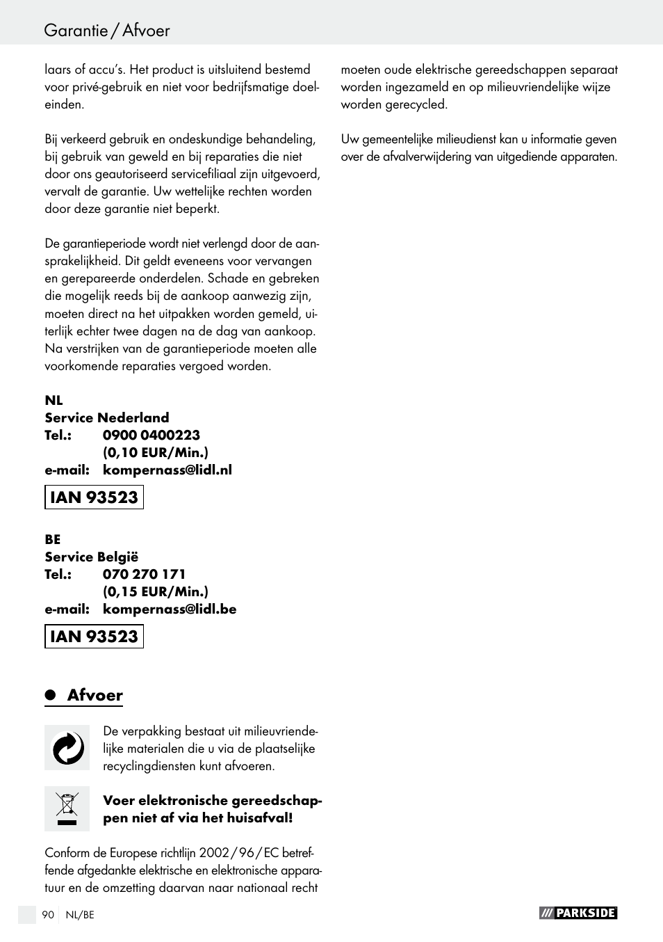 Parkside PWS 125 A1 User Manual | Page 90 / 108