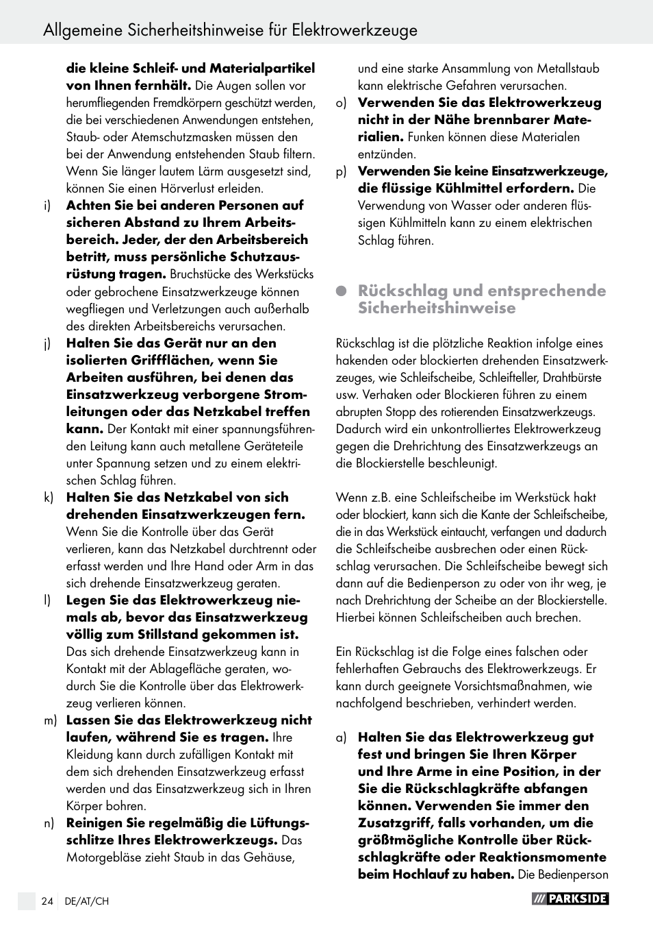 Parkside PWS 230 A1 User Manual | Page 24 / 46