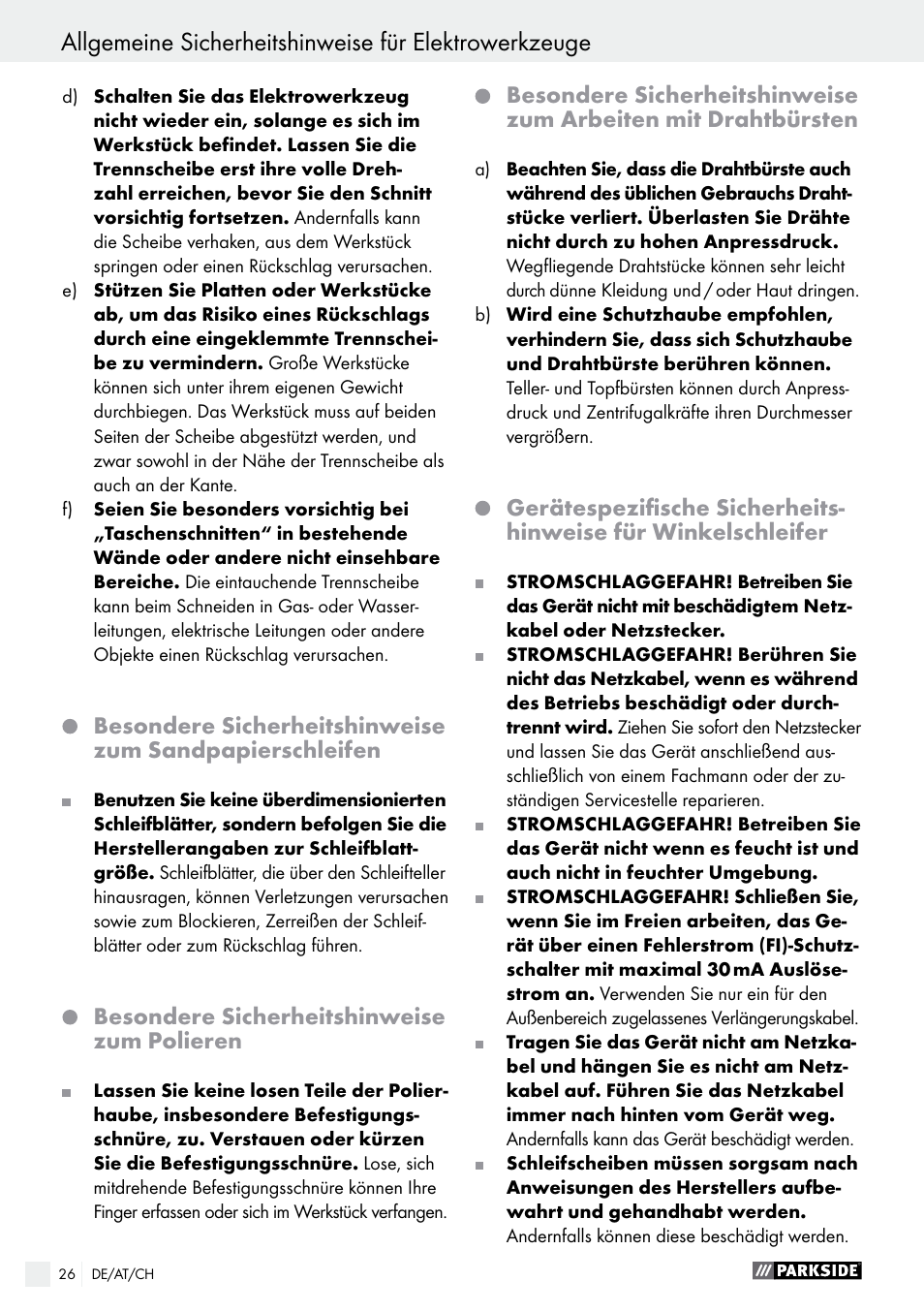Parkside PWS 230 A1 User Manual | Page 26 / 46