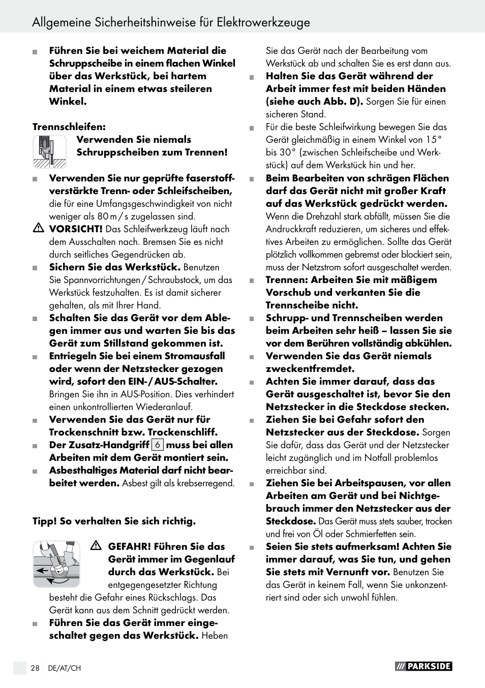 Parkside PWS 230 A1 User Manual | Page 28 / 46