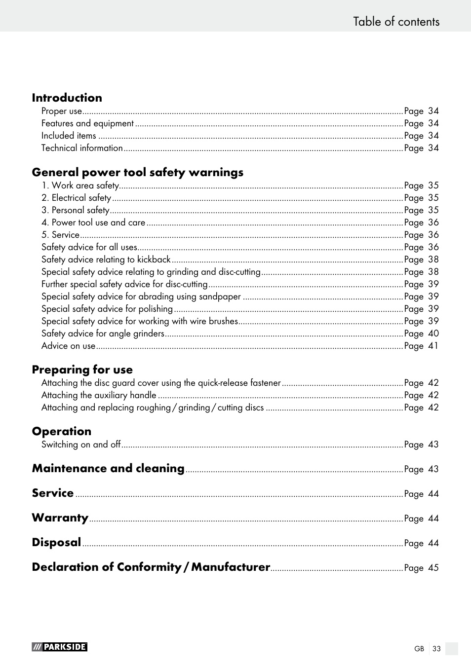 Parkside PWS 230 A1 User Manual | Page 33 / 46