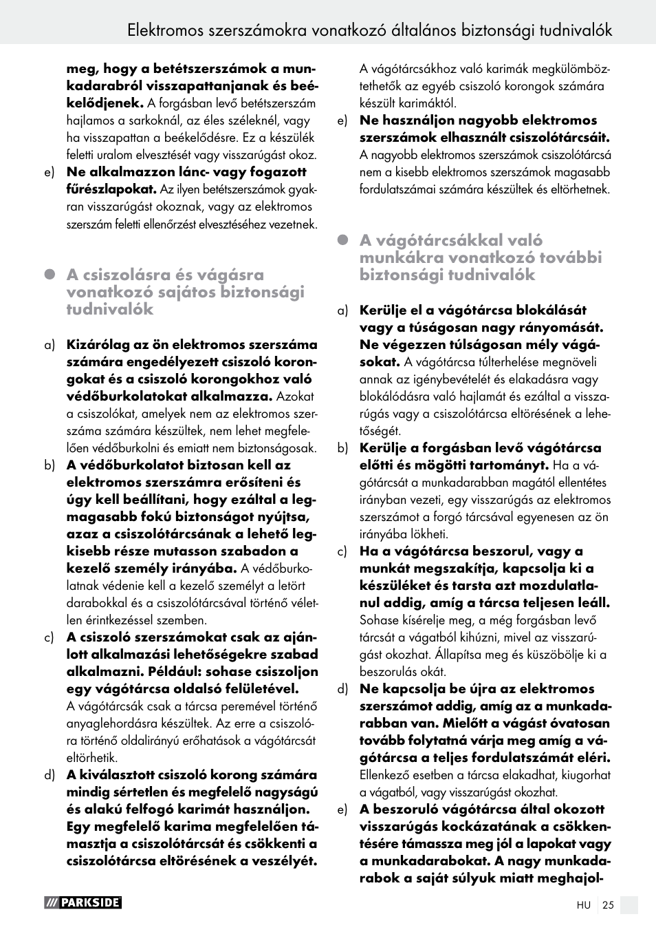 Parkside PWS 230 A1 User Manual | Page 25 / 91