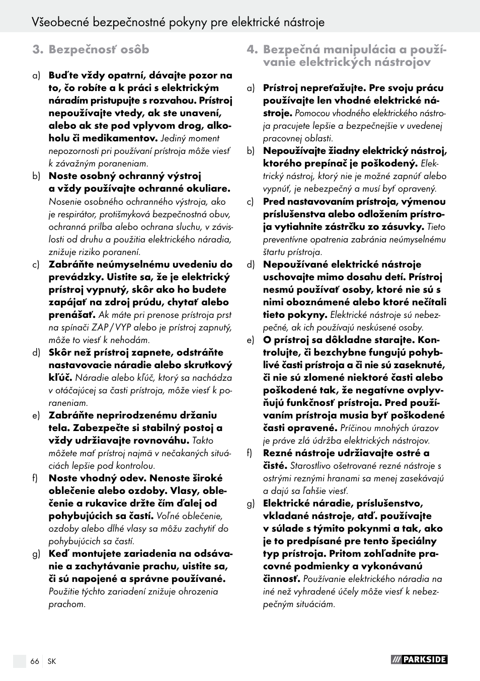 Bezpečnosť osôb | Parkside PWS 230 A1 User Manual | Page 66 / 91