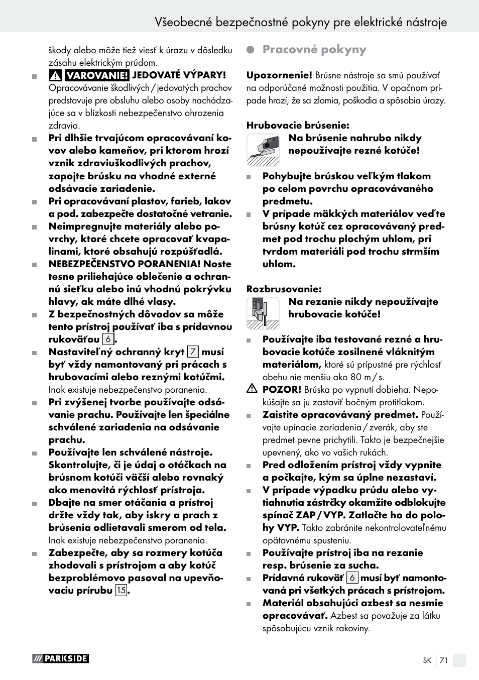 Pracovné pokyny | Parkside PWS 230 A1 User Manual | Page 71 / 91