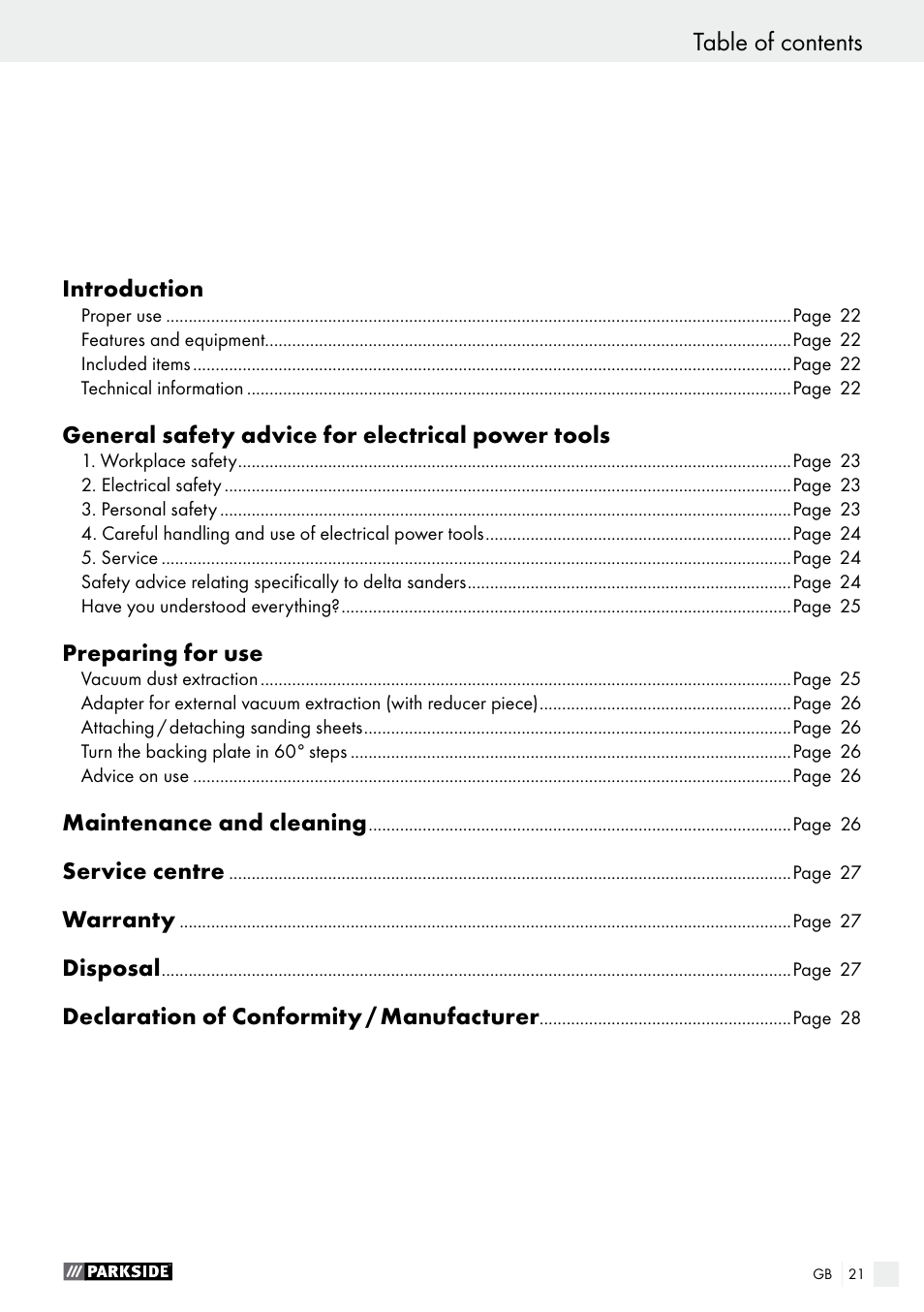 Parkside PDS 290 A1 User Manual | Page 21 / 29
