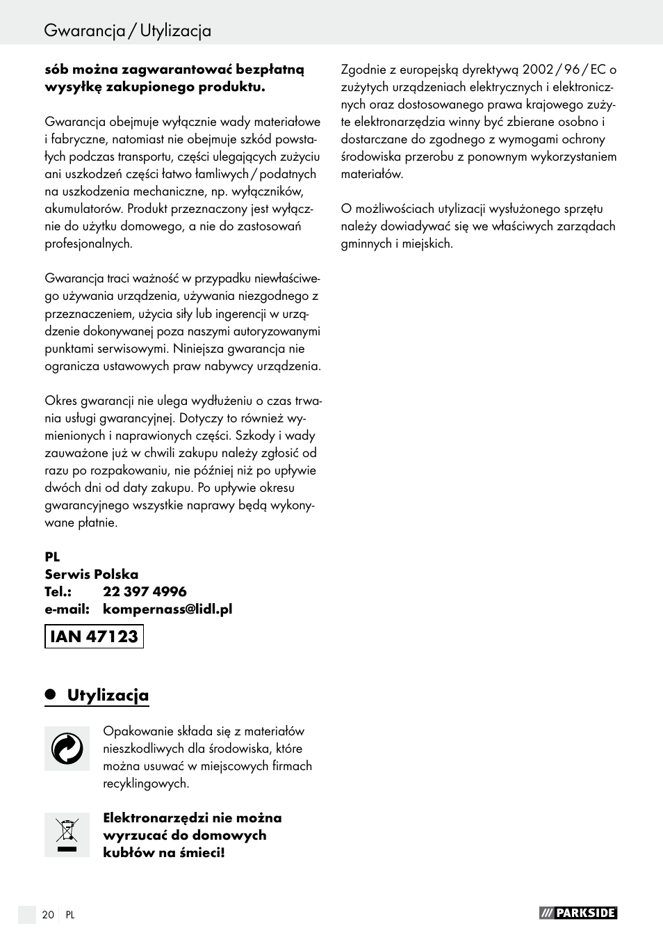 Parkside PDS 290 A1 User Manual | Page 20 / 65