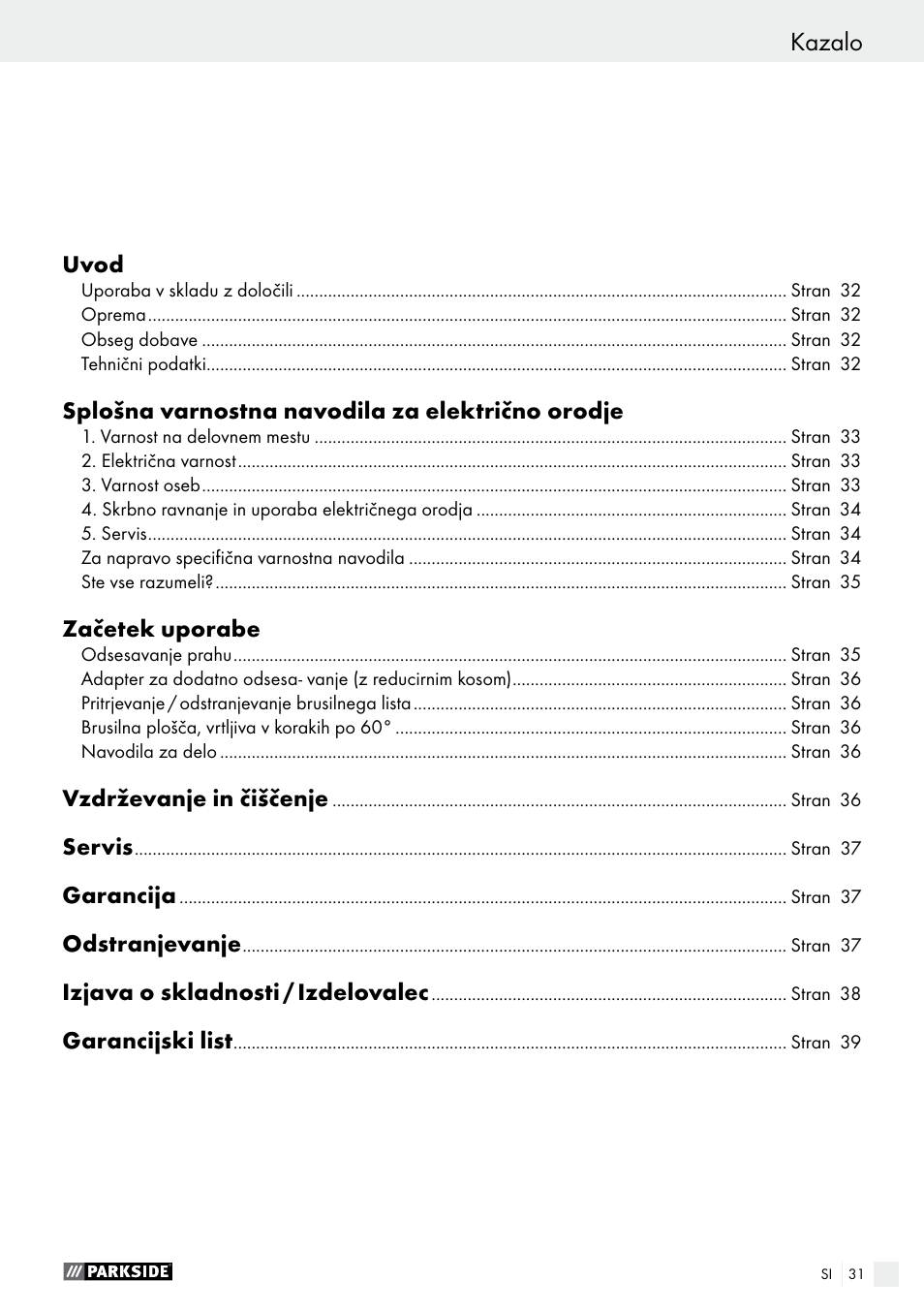 Parkside PDS 290 A1 User Manual | Page 31 / 65