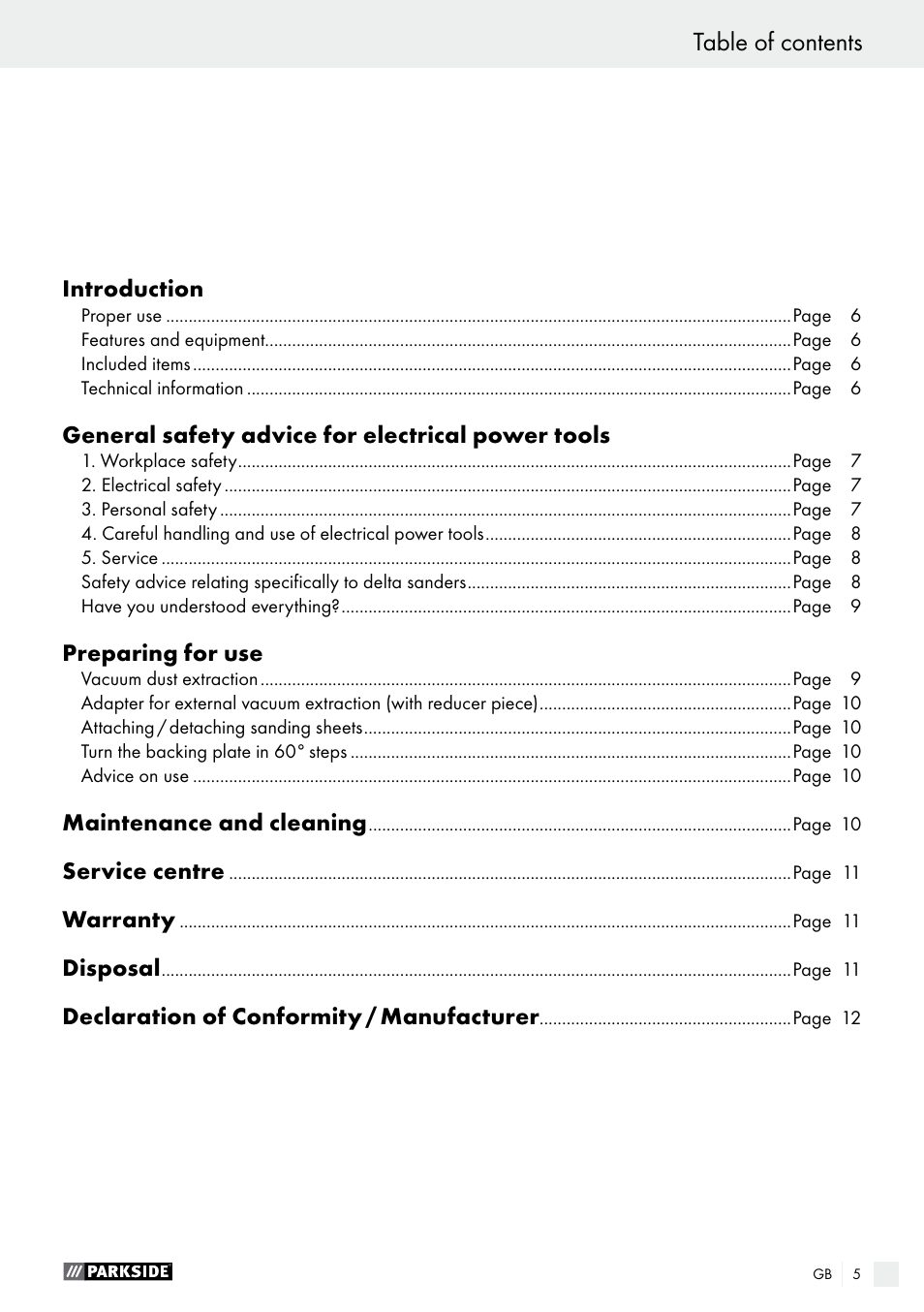 Parkside PDS 290 A1 User Manual | Page 5 / 65