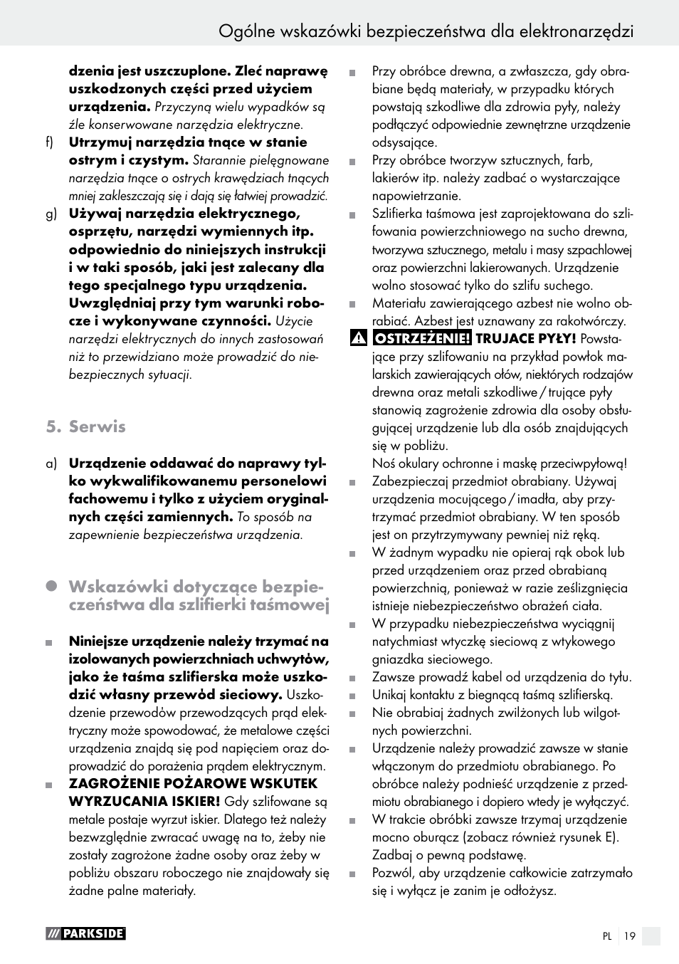 Serwis | Parkside PBS 600 A1 User Manual | Page 19 / 77
