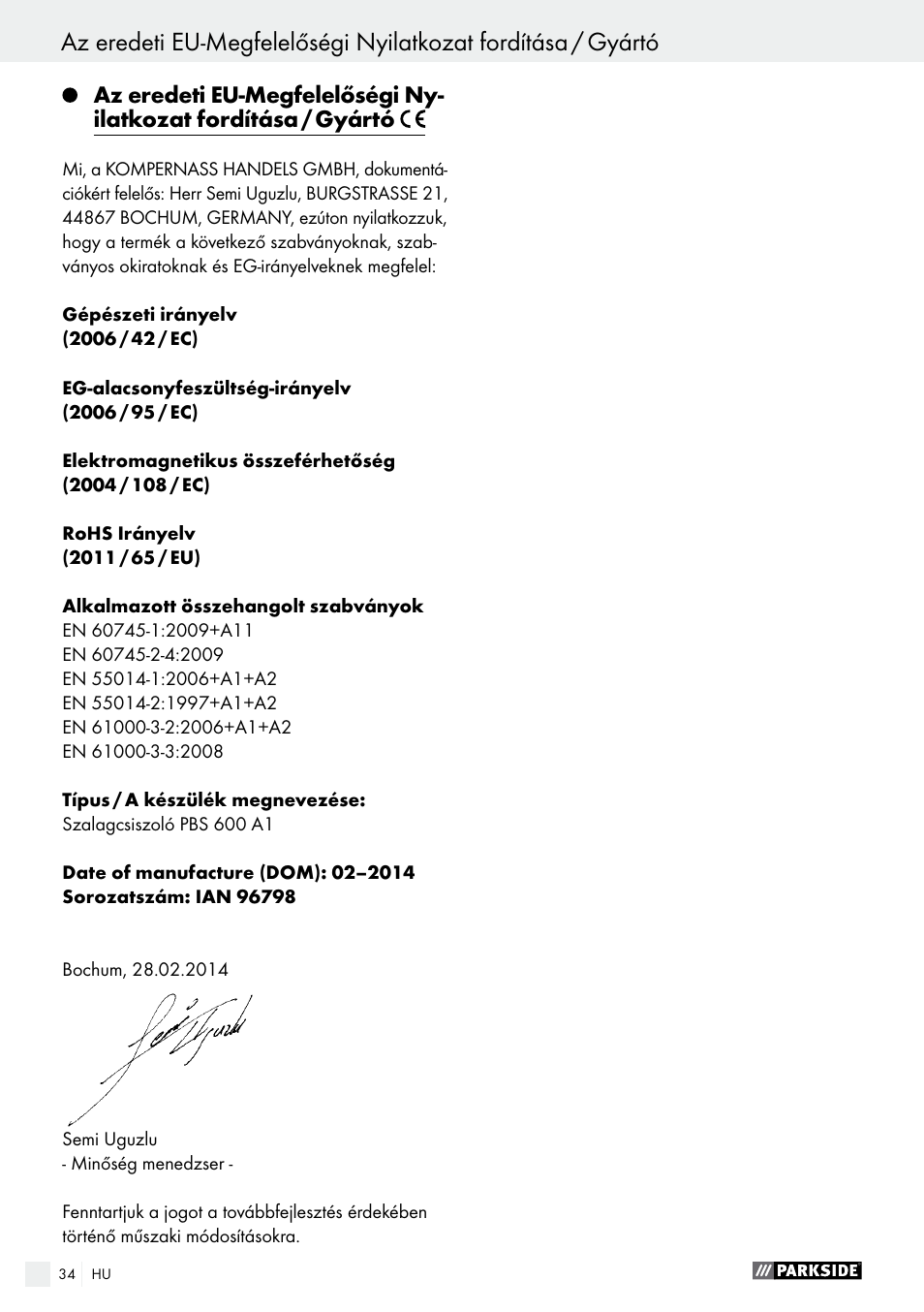 Parkside PBS 600 A1 User Manual | Page 34 / 77