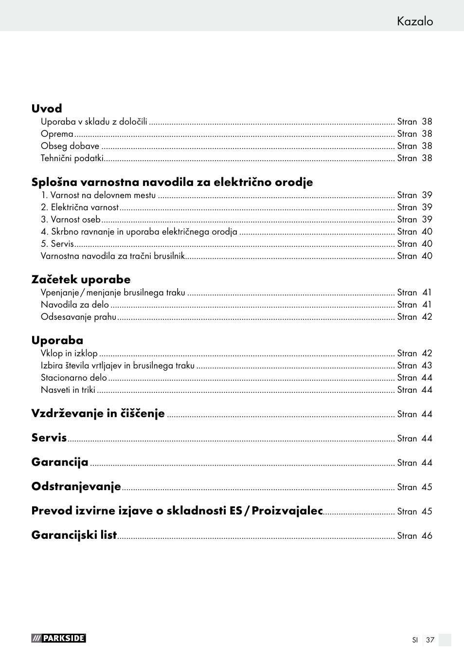 Jótállási tájékoztató kazalo | Parkside PBS 600 A1 User Manual | Page 37 / 77