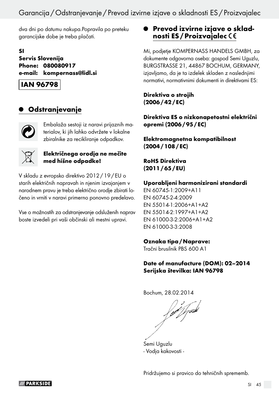Parkside PBS 600 A1 User Manual | Page 45 / 77