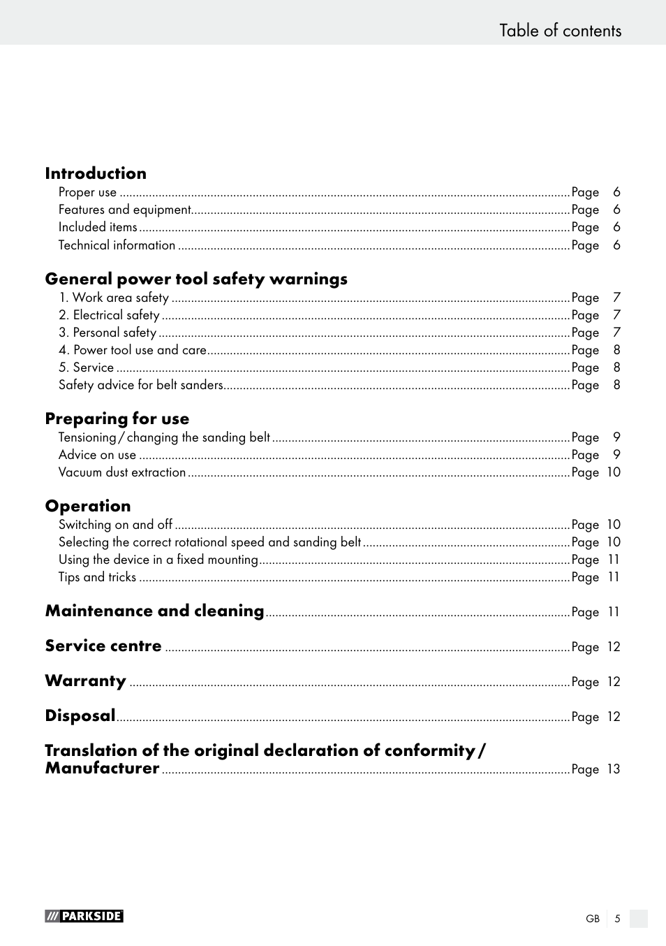 Parkside PBS 600 A1 User Manual | Page 5 / 77