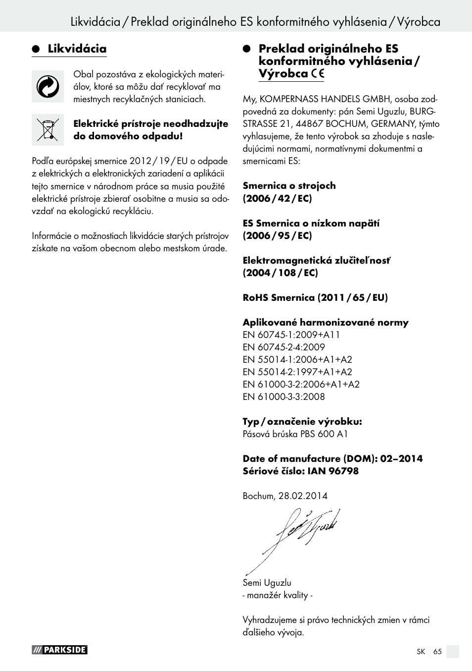 Parkside PBS 600 A1 User Manual | Page 65 / 77