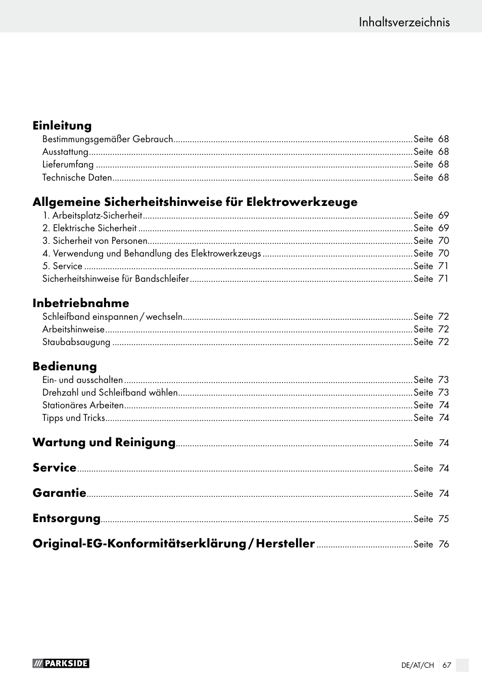 Parkside PBS 600 A1 User Manual | Page 67 / 77