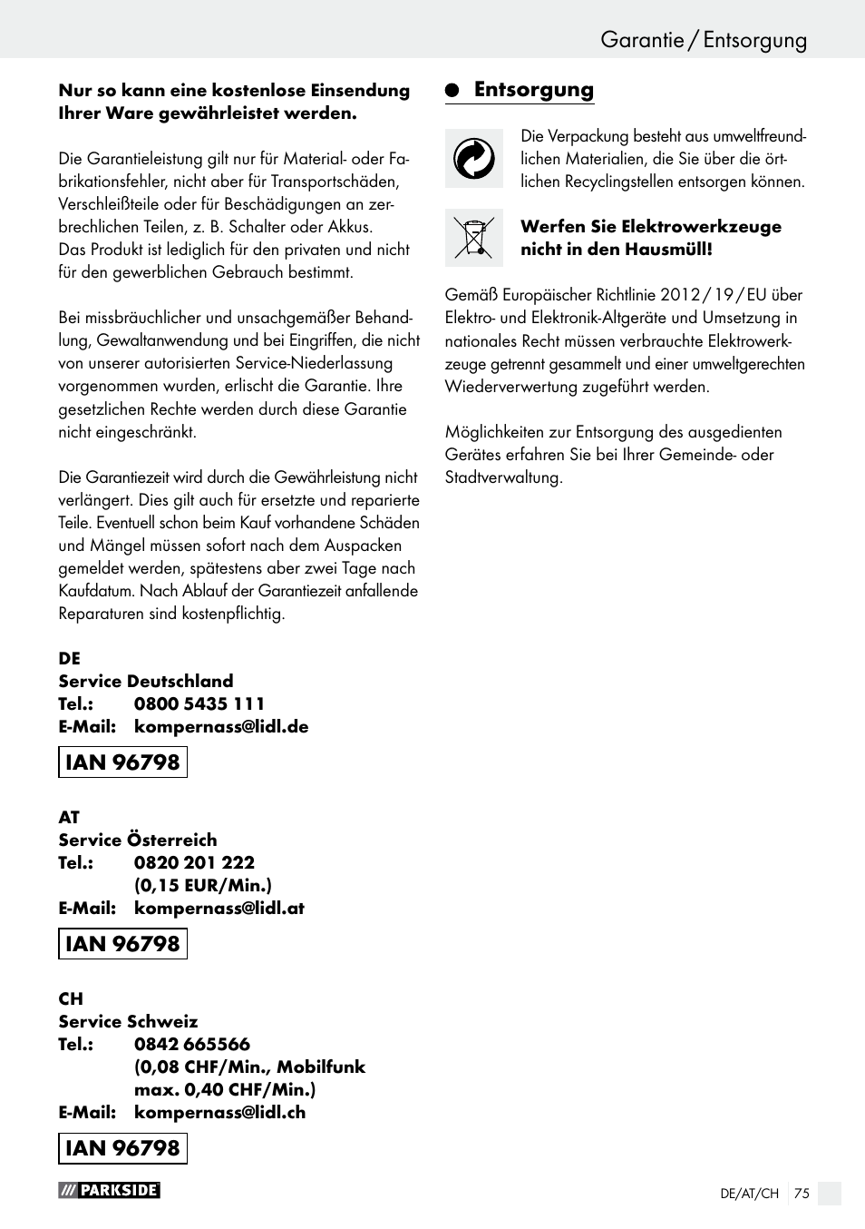 Parkside PBS 600 A1 User Manual | Page 75 / 77