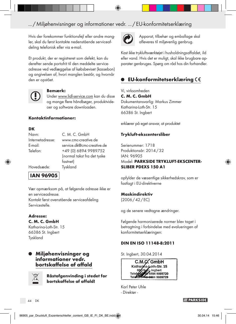 Parkside PDEXS 150 A1 User Manual | Page 44 / 81