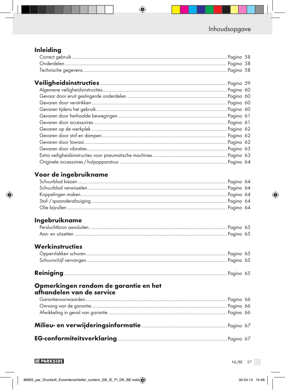 Inhoudsopgave | Parkside PDEXS 150 A1 User Manual | Page 57 / 81