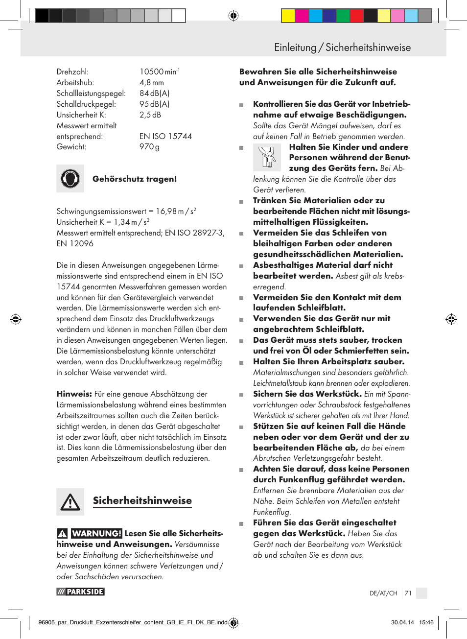 Einleitung einleitung / sicherheitshinweise, Sicherheitshinweise | Parkside PDEXS 150 A1 User Manual | Page 71 / 81