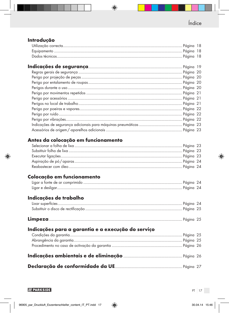 Índice | Parkside PDEXS 150 A1 User Manual | Page 17 / 51