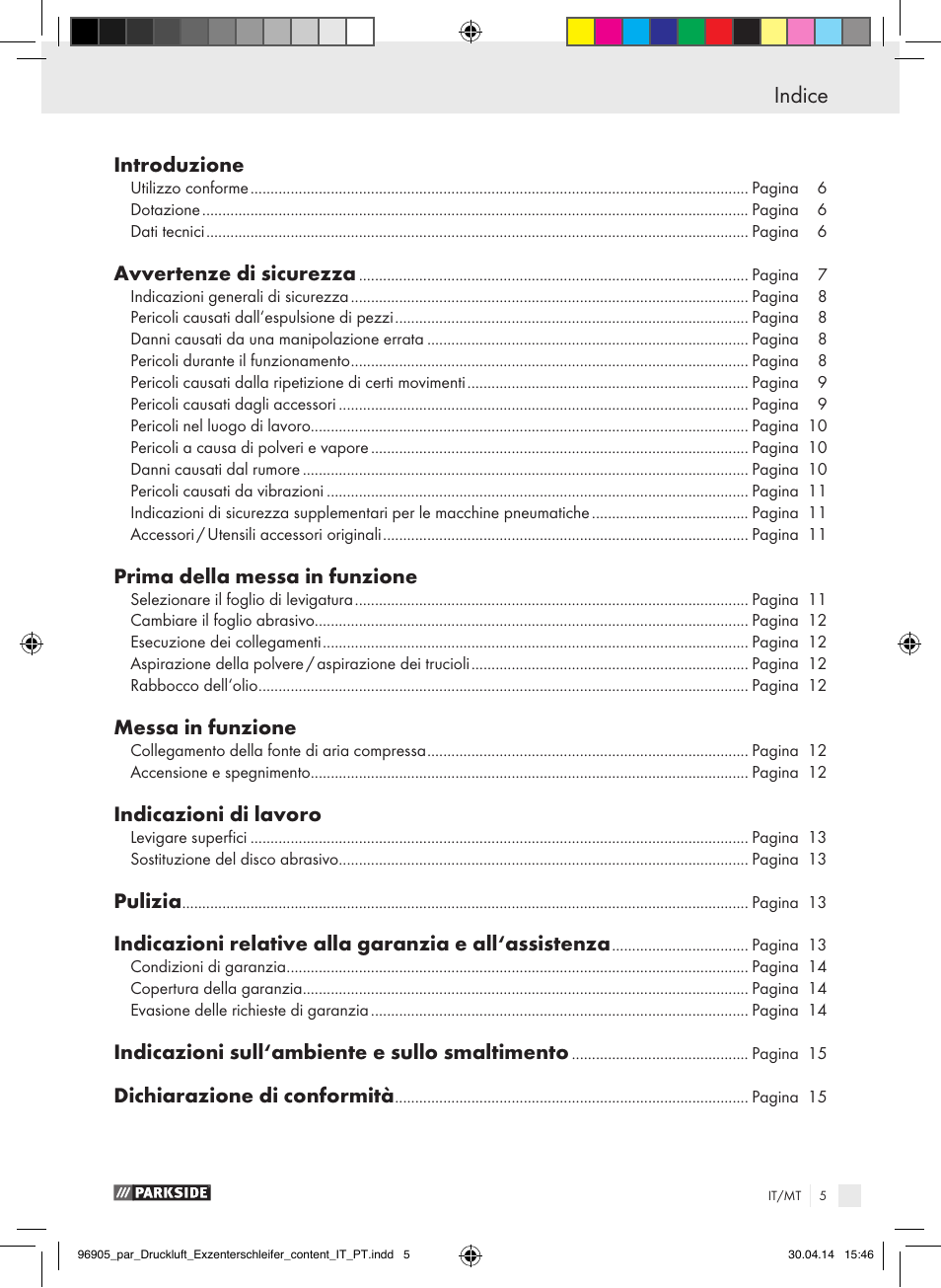 Indice | Parkside PDEXS 150 A1 User Manual | Page 5 / 51