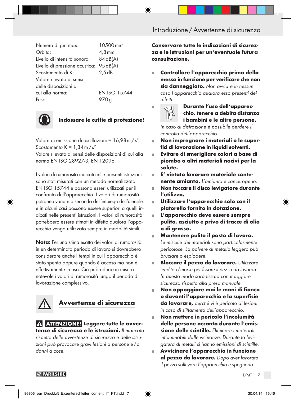 Avvertenze di sicurezza | Parkside PDEXS 150 A1 User Manual | Page 7 / 51