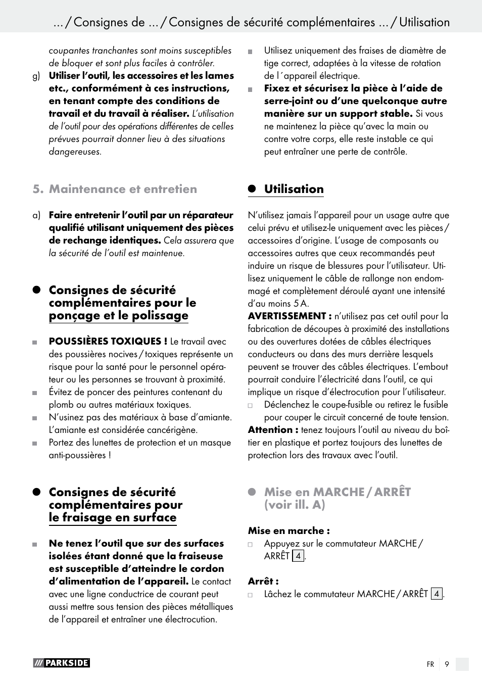 Parkside PSFS 250 A1 User Manual | Page 9 / 33