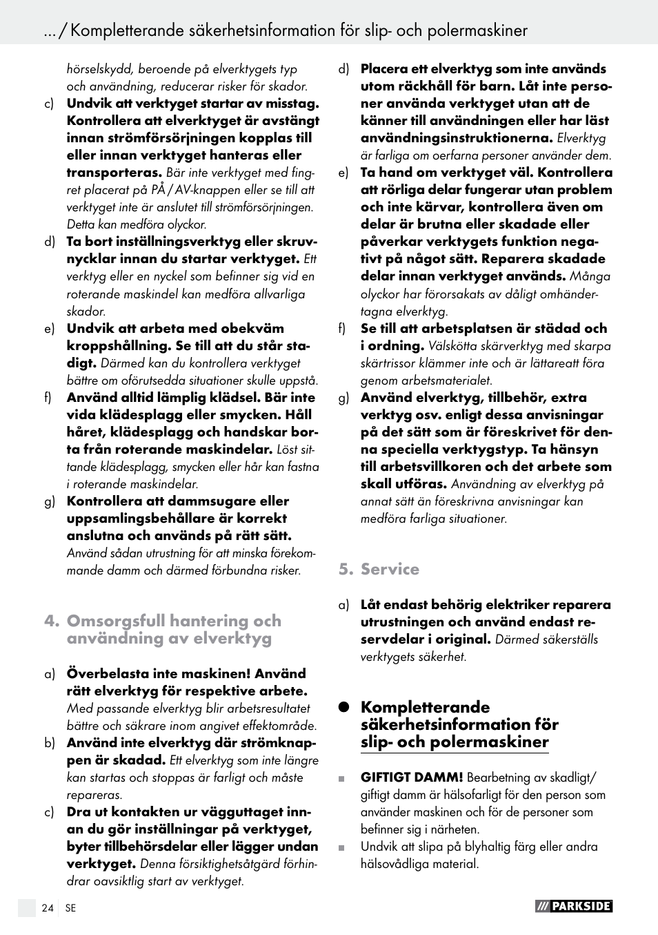 Parkside PSFS 250 A1 User Manual | Page 24 / 58