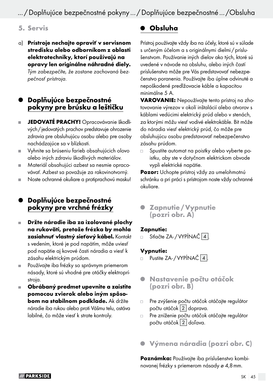 Parkside PSFS 250 A1 User Manual | Page 45 / 60