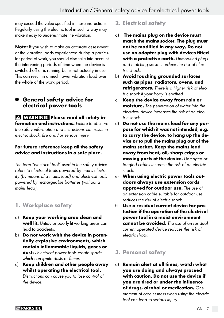 Parkside PSFS 250 A1 User Manual | Page 7 / 60