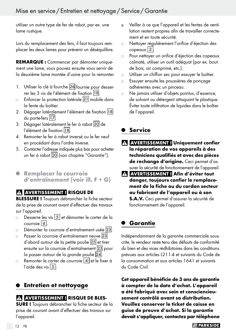 Entretien et nettoyage, Service, Garantie | Parkside PEH 30 A1 User Manual | Page 12 / 34