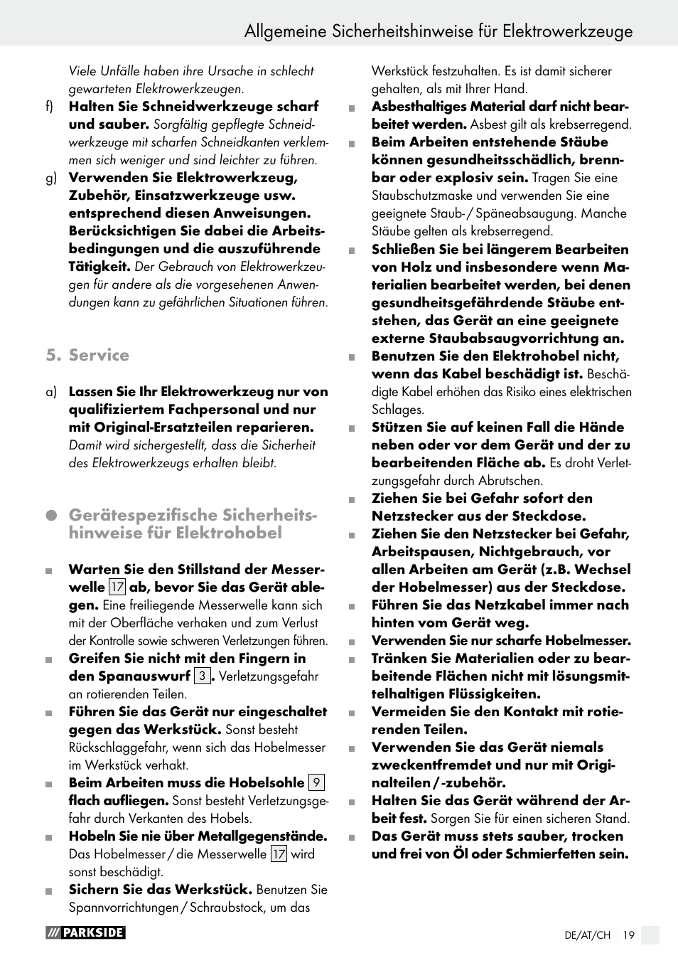 Service | Parkside PEH 30 A1 User Manual | Page 19 / 34
