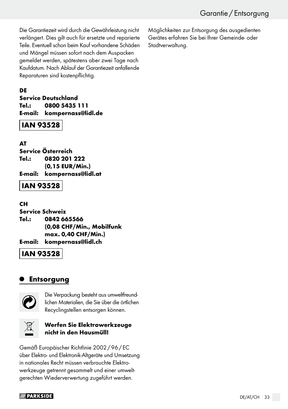 Parkside PEH 30 A1 User Manual | Page 33 / 35