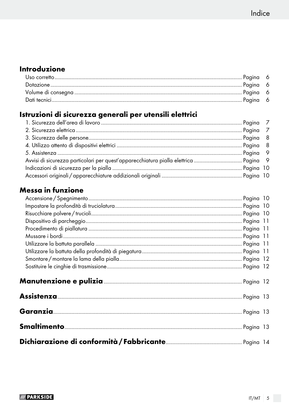 Indice | Parkside PEH 30 A1 User Manual | Page 5 / 35