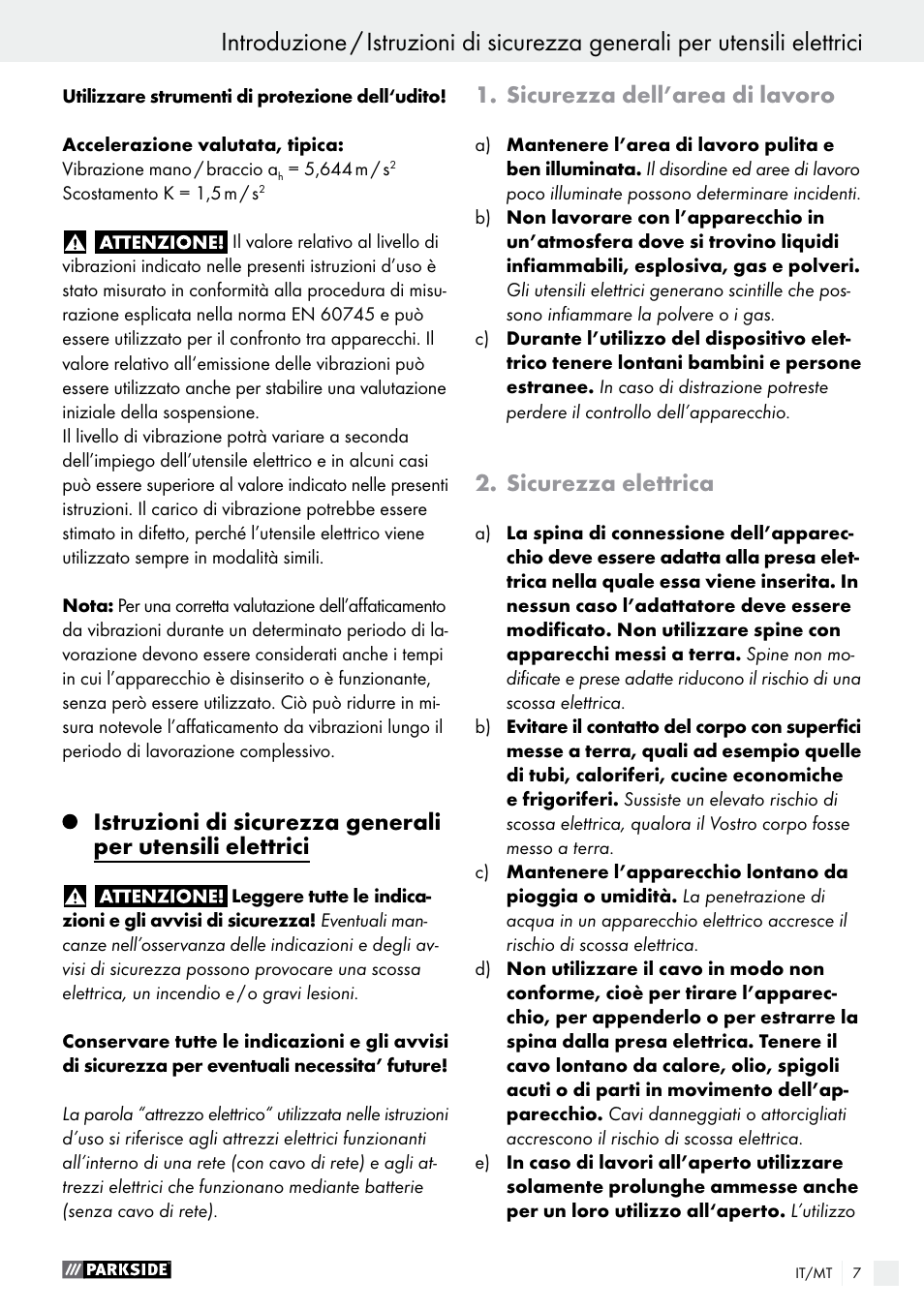 Introduzione, Sicurezza dell’area di lavoro, Sicurezza elettrica | Parkside PEH 30 A1 User Manual | Page 7 / 35