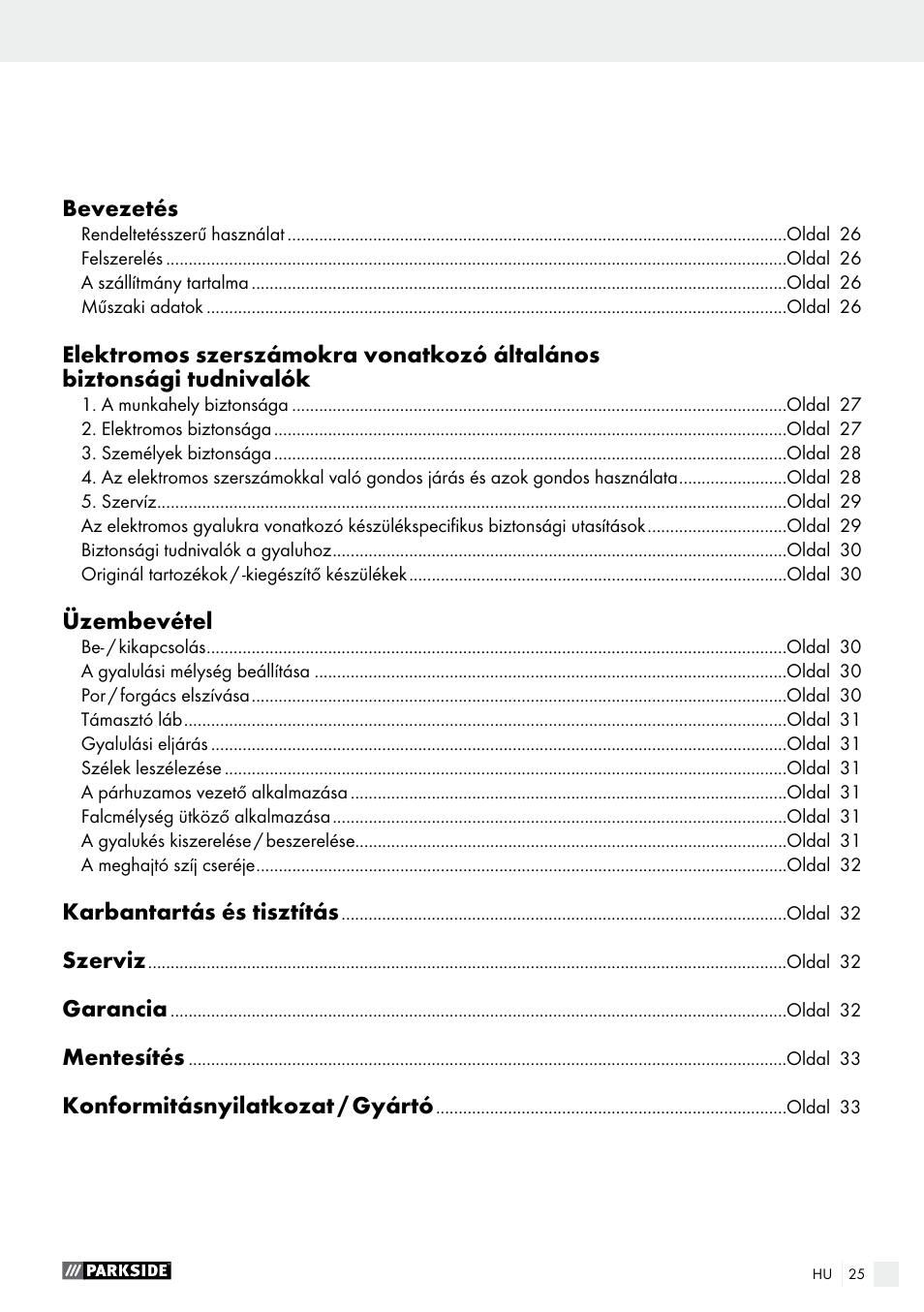Deklaracja zgodności / producent | Parkside PEH 30 A1 User Manual | Page 25 / 75