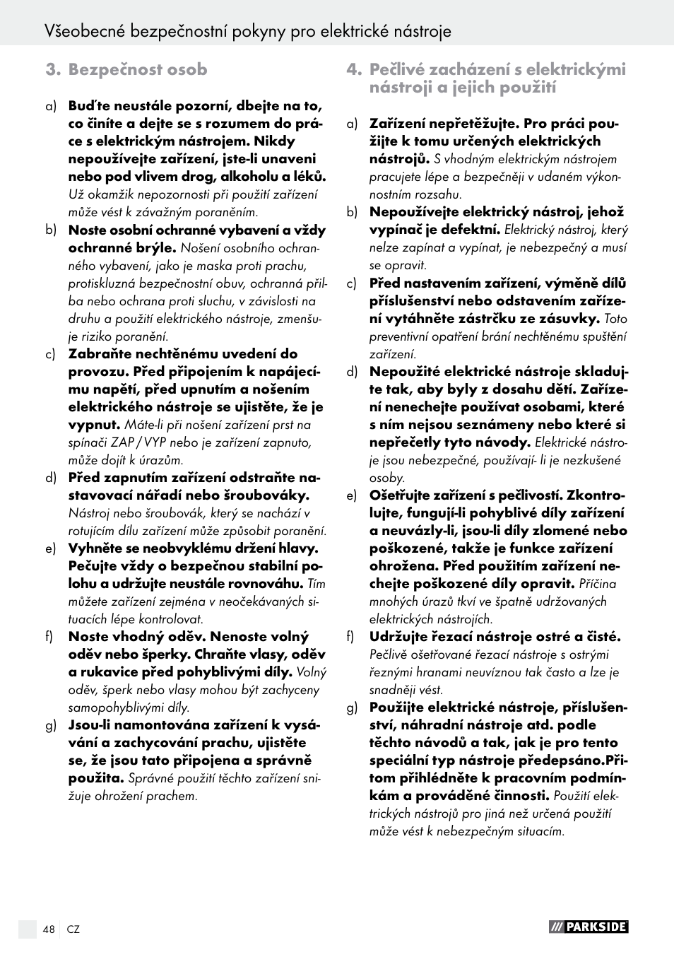 Bezpečnost osob | Parkside PEH 30 A1 User Manual | Page 48 / 75