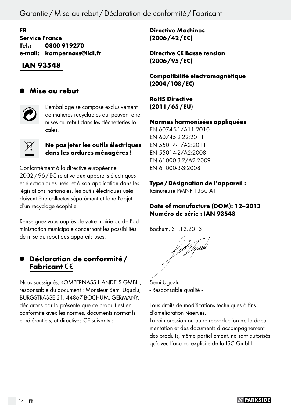 Parkside PMNF 1350 A1 User Manual | Page 14 / 34