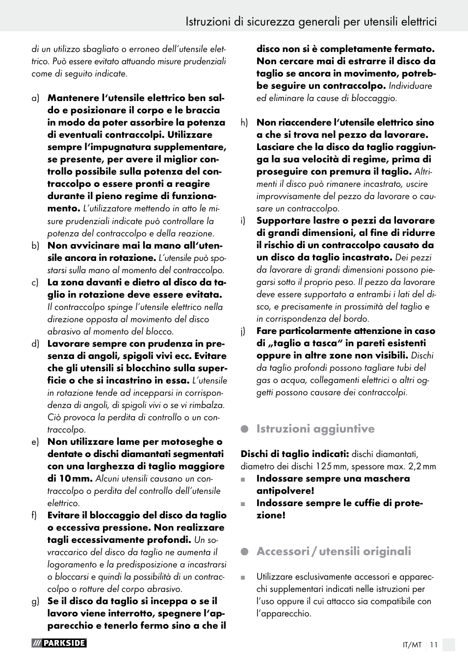 Istruzioni aggiuntive, Accessori / utensili originali | Parkside PMNF 1350 A1 User Manual | Page 11 / 35