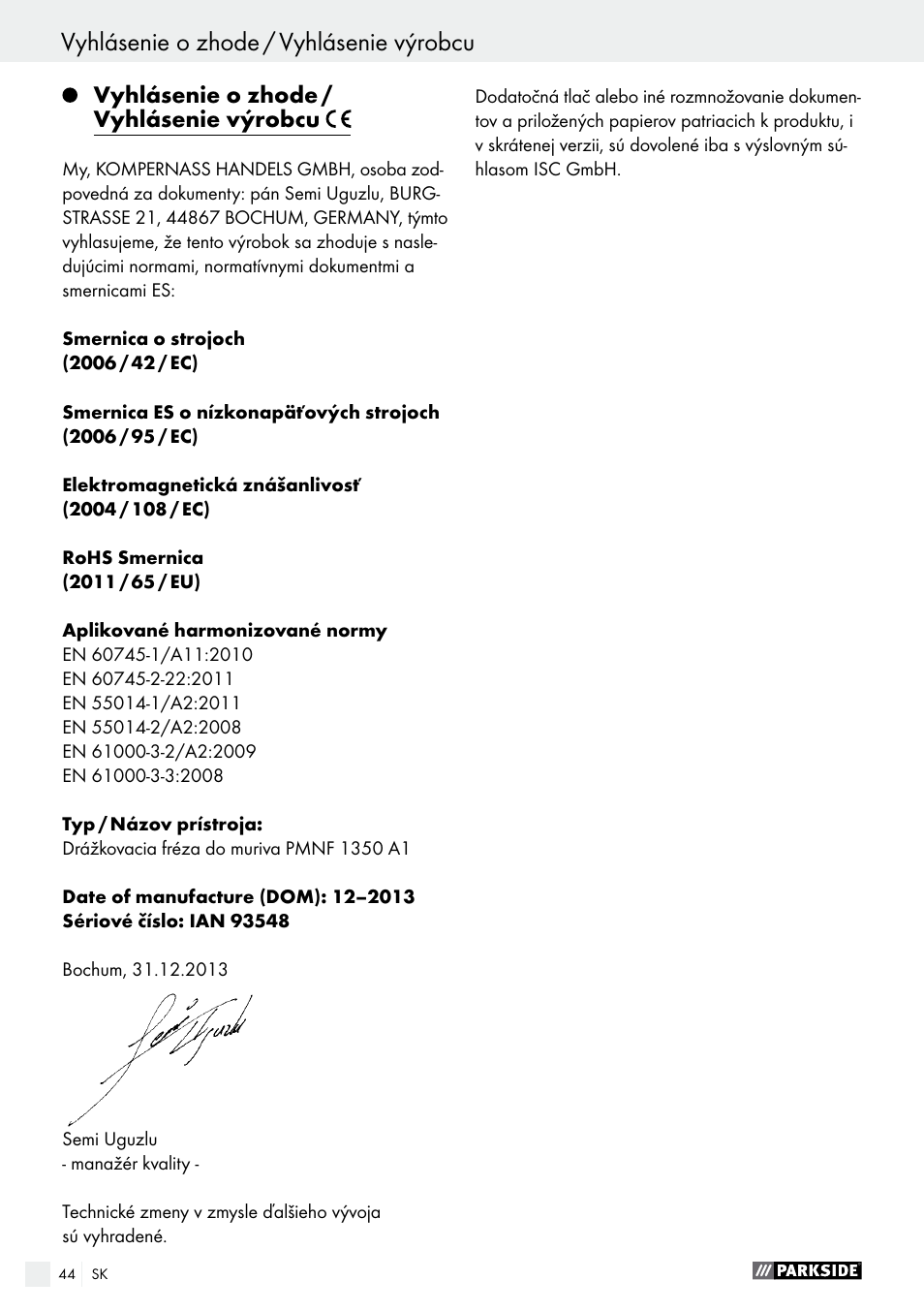 Parkside PMNF 1350 A1 User Manual | Page 44 / 55