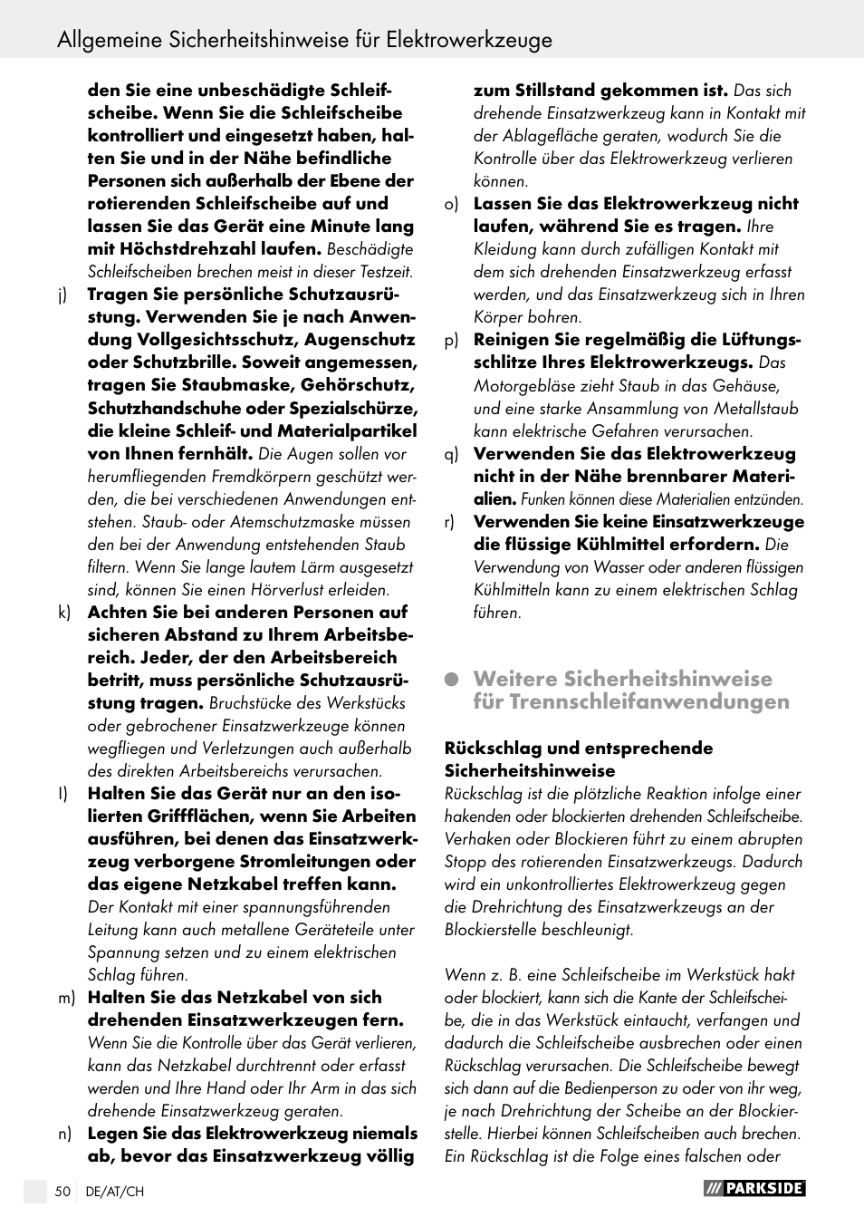 Parkside PMNF 1350 A1 User Manual | Page 50 / 55